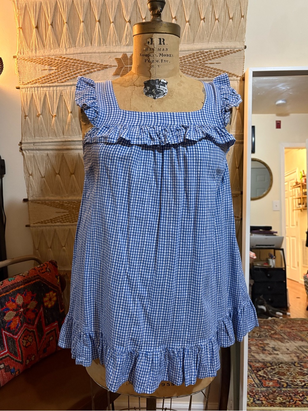 Blue Gingham long tank or minidress